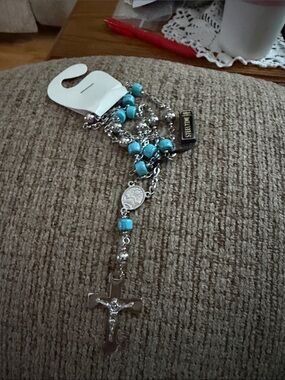 Silver Rosary Necklace with Turquoise Beads by SteelTime.